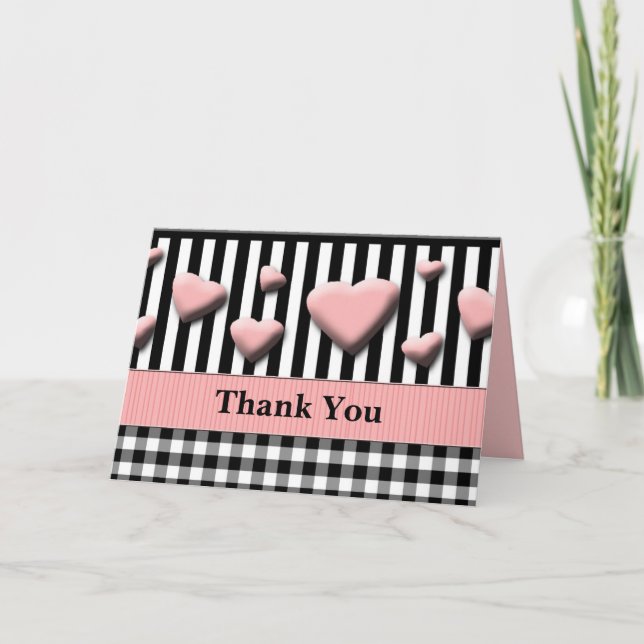 Wedding Thank You Blank Inside Pink Hearts Design (Front)