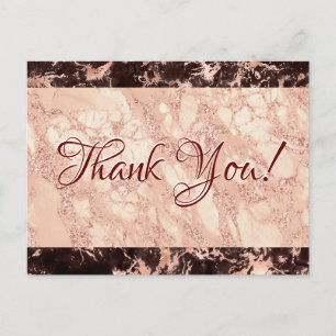 Wedding Thank You, Blk & Rose Gold Marble, Message Postcard