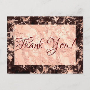 Wedding Thank You, Blk & Rose Gold Marble, Message Postcard