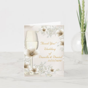 Wedding Thank You Blossoms Sepia Cream Roses Card