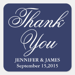Wedding Thank You Blue and White Script Sticker