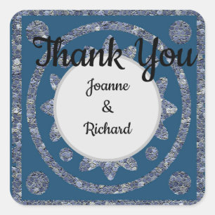 Wedding Thank You Blue Mediaeval Style Elegant Sea Square Sticker