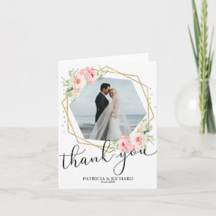 Wedding Thank You Blush Floral Gold Foil Geometric Invitation