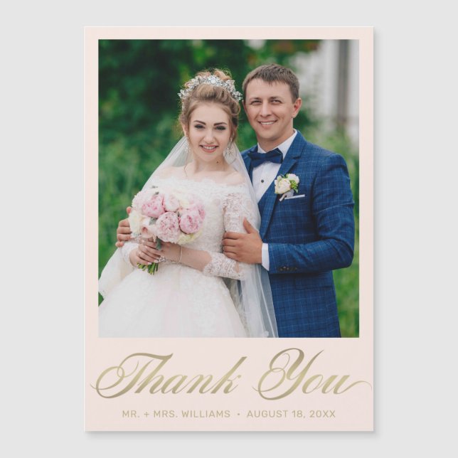 Wedding Thank You Blush Pink Gold Script Magnet (Front)