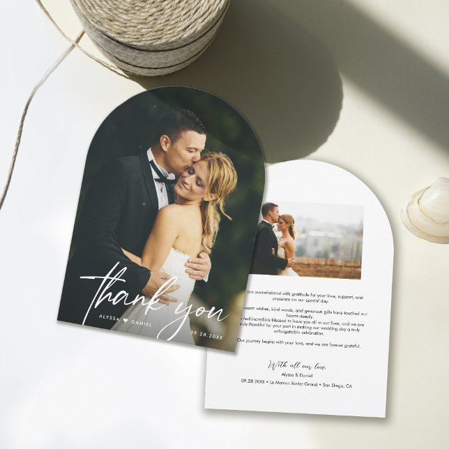Wedding Thank you Boho Arch Photo Thank you Invitation (Customizable Modern photos boho arch wedding thank you card.)
