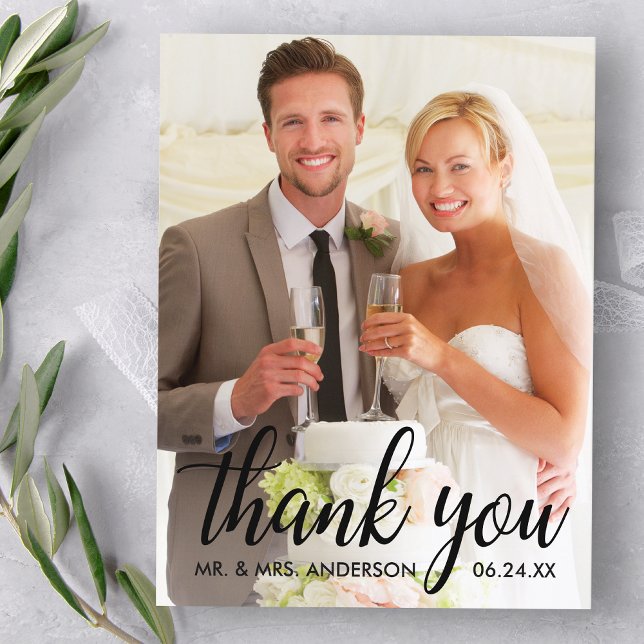Wedding Thank You Bride and Groom Photo B Postcard (Customize to change your personalized text size or text style.)