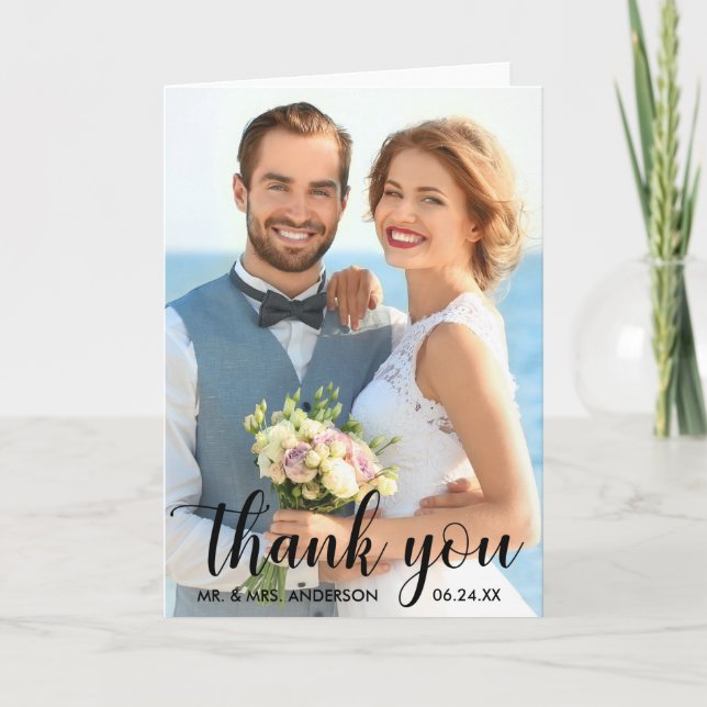 Wedding Thank You Bride Groom Photo B Fold Card (Front)