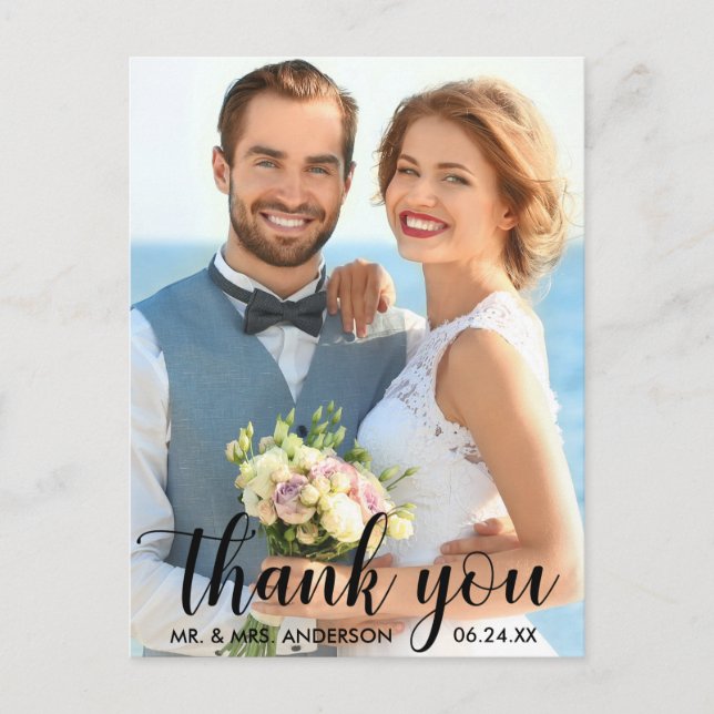Wedding Thank You Bride Groom Photo B Postcard (Front)