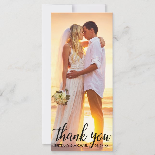 Wedding Thank You Bride Groom Photo Card Long (Front)