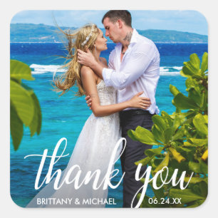 Wedding Thank You Bride Groom Photo Square Sticker