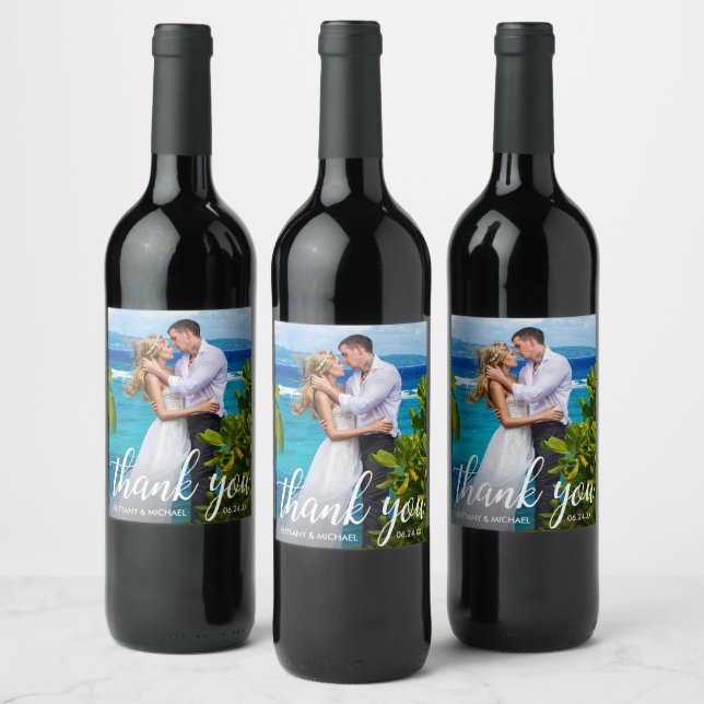Wedding Thank You Bride Groom Photo Wine Label (Bottles)