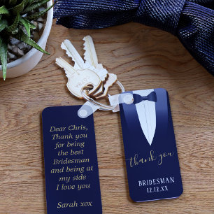 Wedding Thank You Bridesman Blue Tuxedo Key Ring