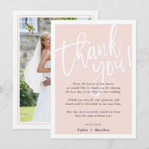 WEDDING THANK YOU brush lettered script blush pink Invitation
