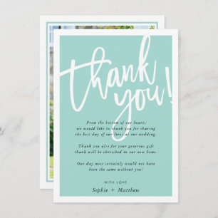 WEDDING THANK YOU brush lettered script mint green Invitation