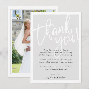 WEDDING THANK YOU brush lettered script pale grey Invitation