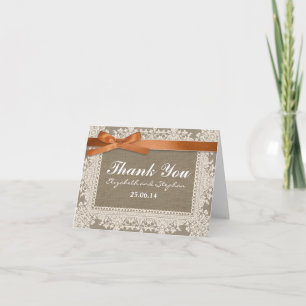 wedding thank you burlap lace and ribbon cards