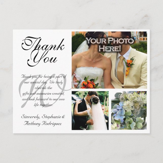 Wedding Thank You Card 3 Pictures Custom Photo (Front)