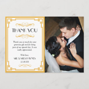 Wedding Thank You Card , Art Deco Flat Card