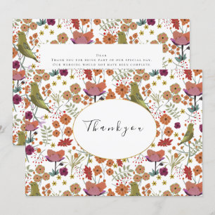 Wedding thank you card birds, flowers summer