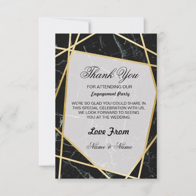 Wedding Thank You Card Black Marble Gold (Front)