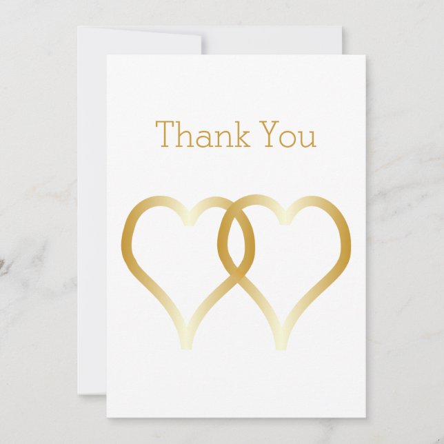 Wedding Thank You Card Gold Hearts (Front)