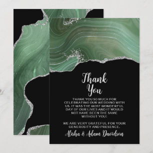 Wedding Thank You Card Green Silver Glitter Black