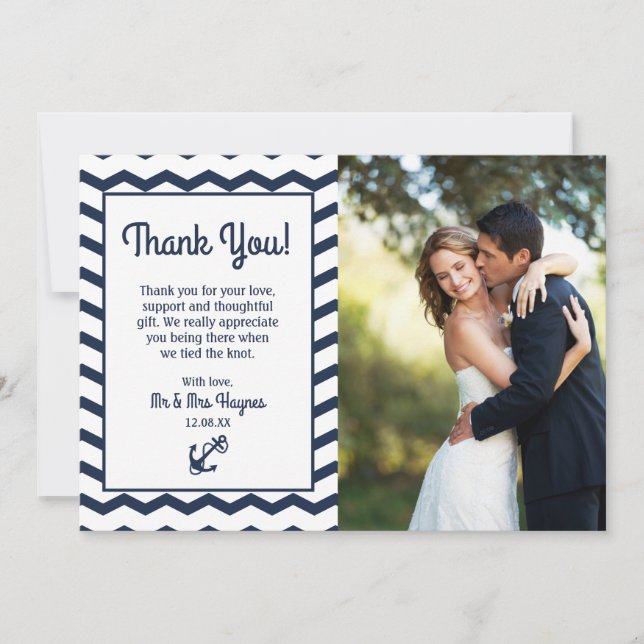 Wedding Thank You Card , Nautical Flat Card (Front)