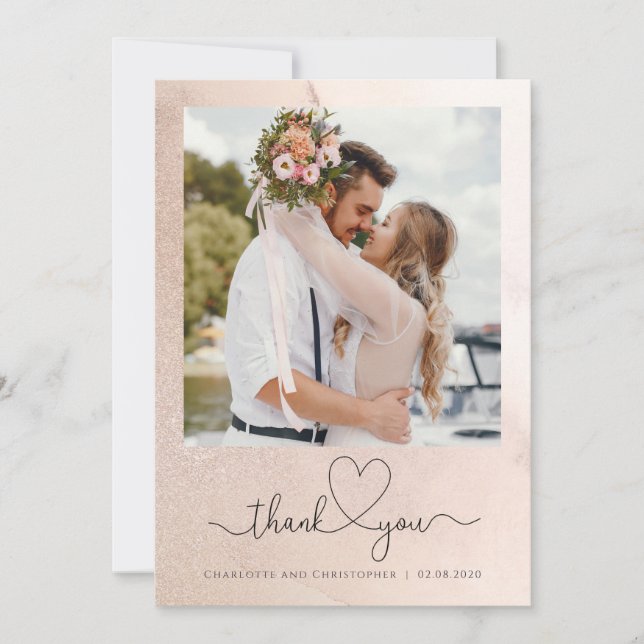 Wedding thank you card photo, rose gold (Front)