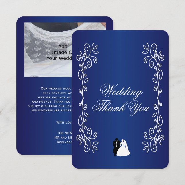 Wedding Thank You Card Royal Blue Bride Groom (Front/Back)
