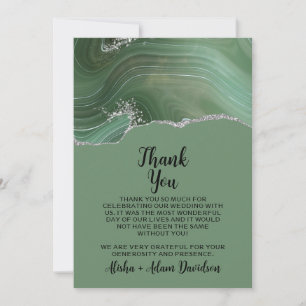 Wedding Thank You Card Sage Agate Silver Glitter