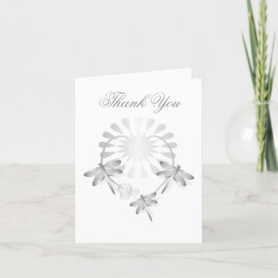 Wedding Thank You Card Silver Dragonflies Heart 