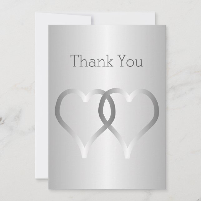 Wedding Thank You Card Silver Hearts (Front)