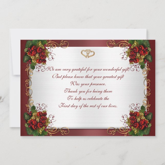 Wedding Thank you card "Winter wedding" red satin (Front)