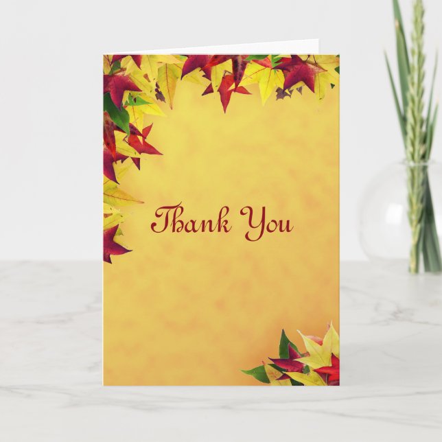 Wedding Thank You Card with Autumn Fall Leaves (Front)
