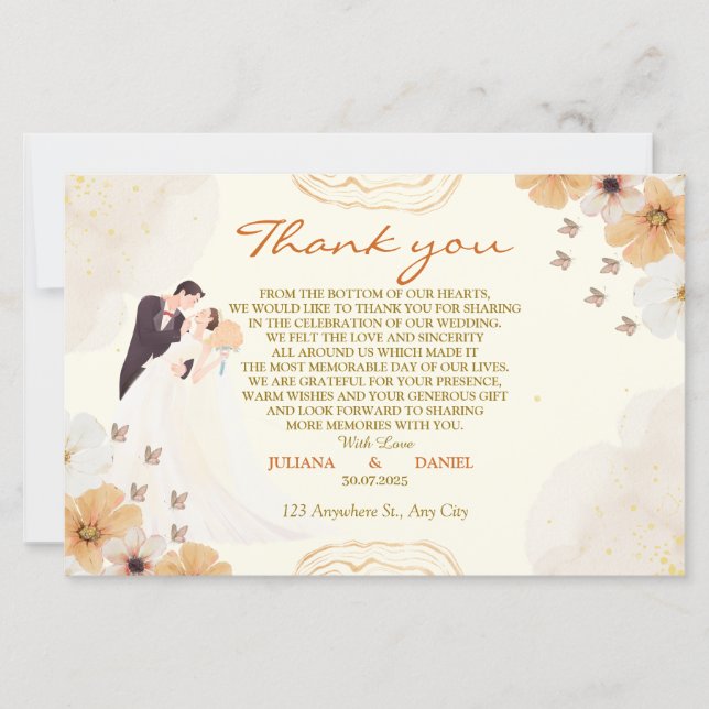 Wedding Thank You Card with Cream Floral Design (Front)