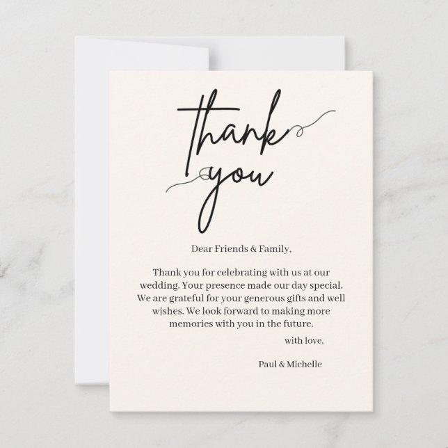 Wedding Thank You Card with Personal Note (Front)