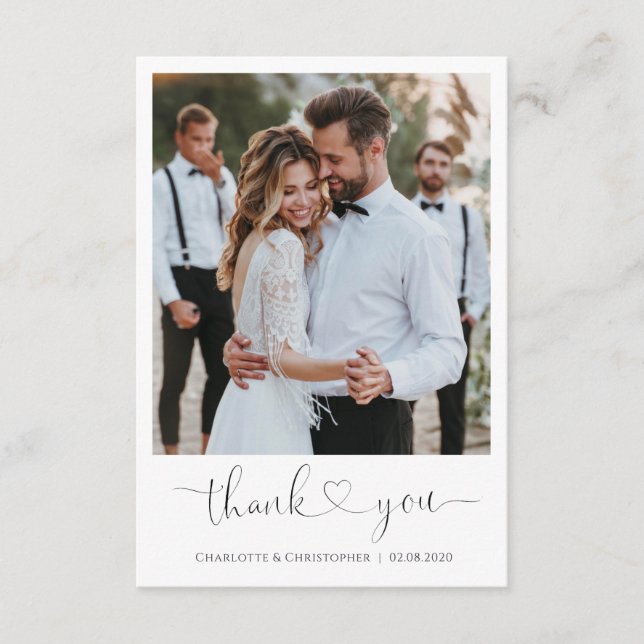 Wedding thank you card with photo, heart thank you (Front)