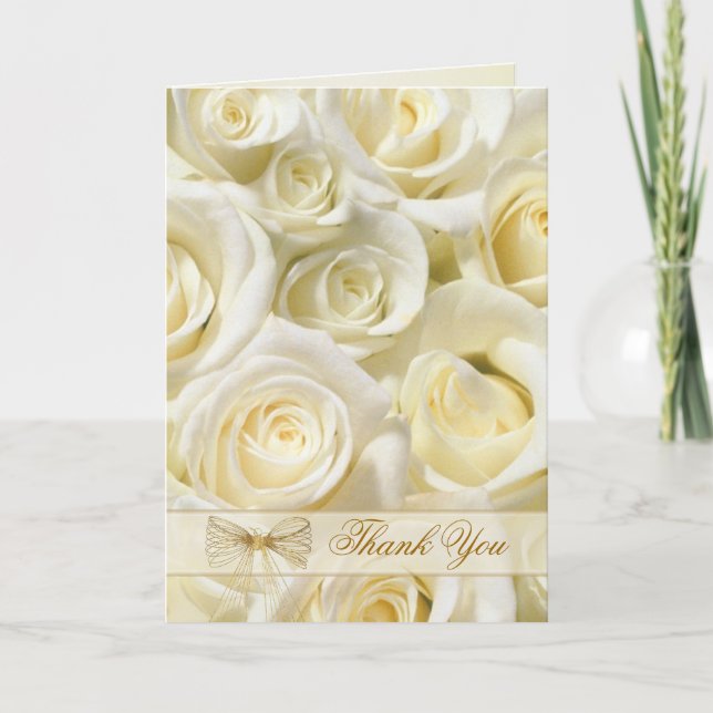 Wedding Thank You Card with white-cream roses (Front)