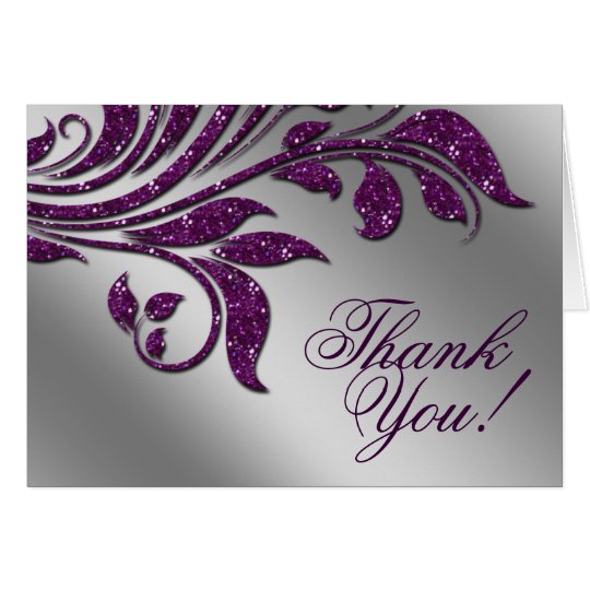 Wedding Thank You Cards Leaf Sparkle Purple