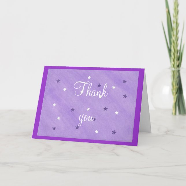 Wedding Thank you cards, purple and white stars (Front)