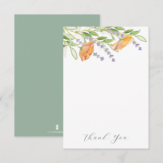 Wedding Thank You Cards Watercolor Flowers (Front/Back)