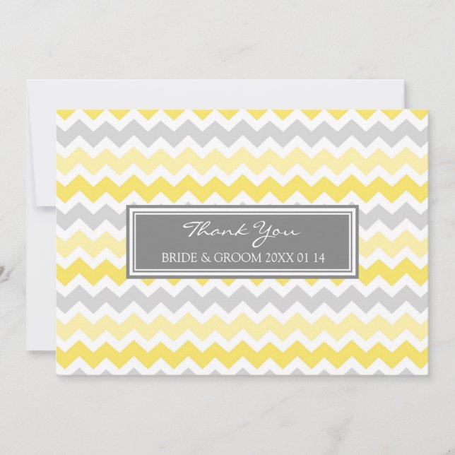 Wedding Thank You Cards Yellow Grey Chevron (Front)