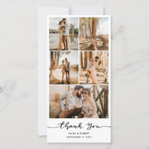 Wedding Thank You Casual Script Photo Collage Holiday Card