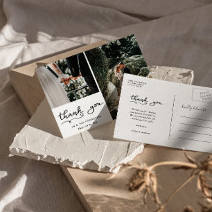 Wedding Thank You Casual Script Two Photos Postcard