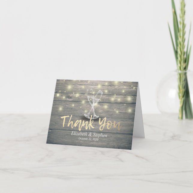 Wedding Thank You Champagne Glasses Wood Lights (Front)