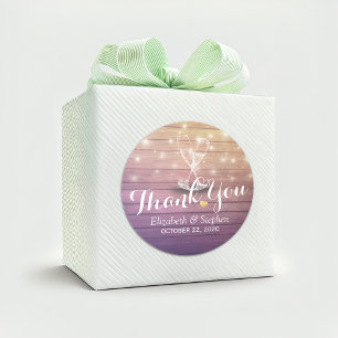 Wedding Thank You Champagne Glasses Wood Lights Classic Round Sticker