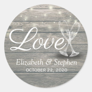 Wedding Thank You Champagne Glasses Wood Lights Classic Round Sticker