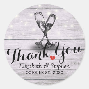 Wedding Thank You Champagne Glasses Wood Lights Classic Round Sticker