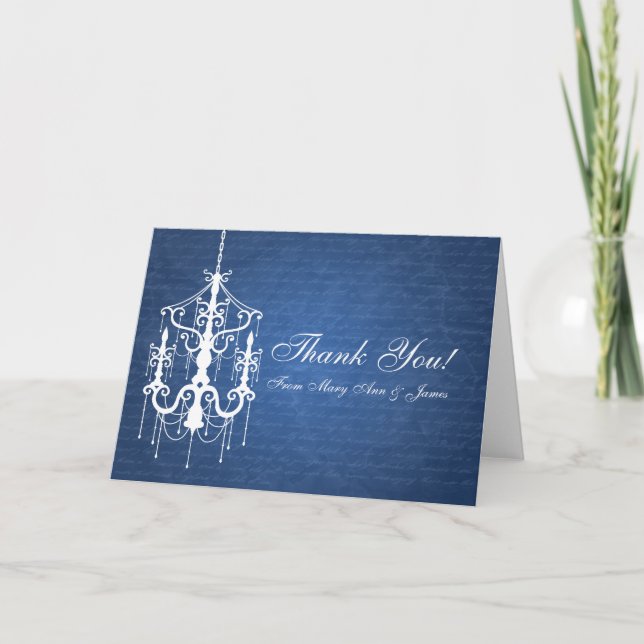 Wedding "Thank you" Chandelier Blue Thank You Card (Front)