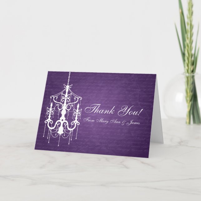 Wedding "Thank you" Chandelier Purple Thank You Card (Front)